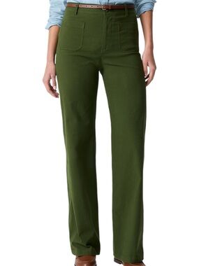 J. Crew Factory Lizzie Slim Wide Leg Pants Size 35 Tall Olive Green Trouser NWT